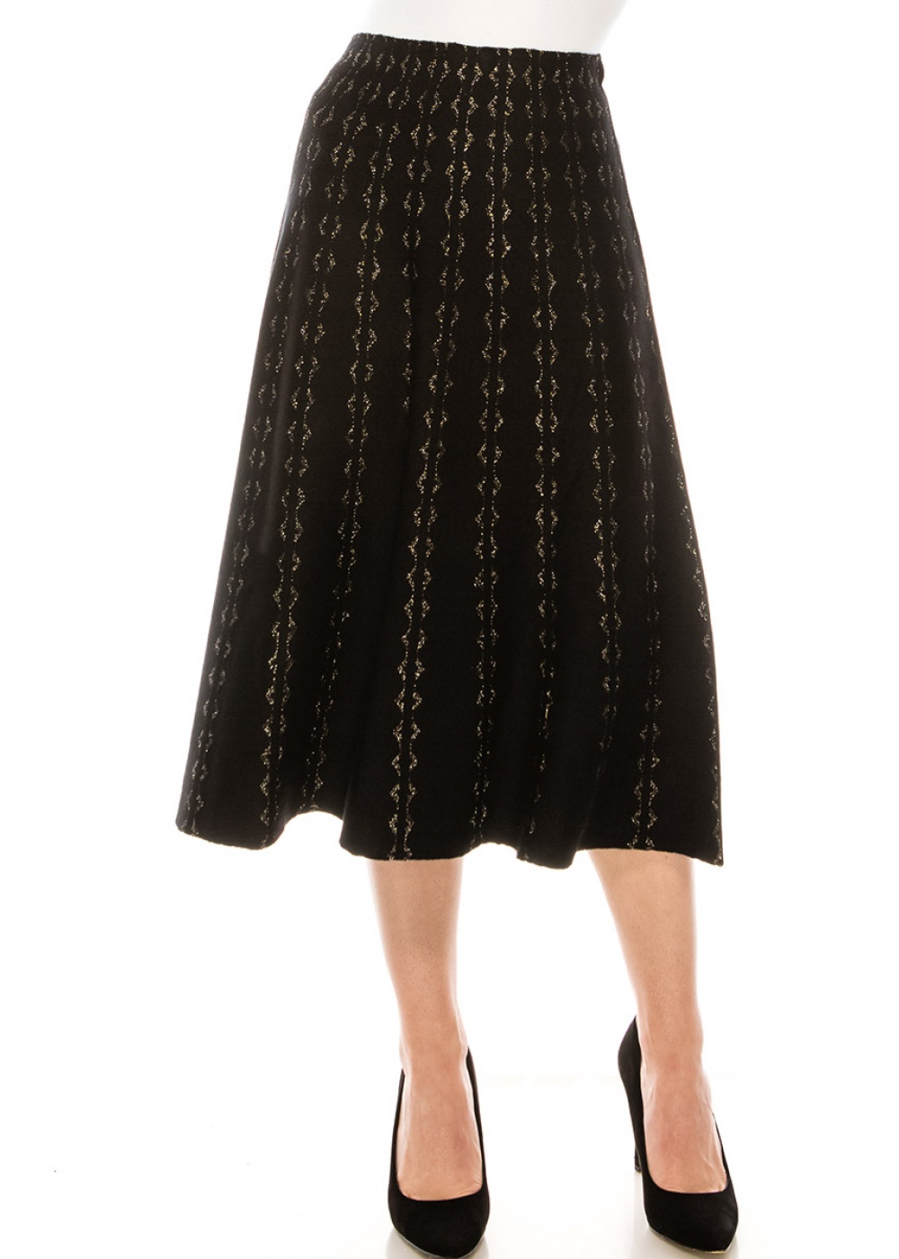 Pleated black skirt with golden pattern Modest Women Clothing YAL